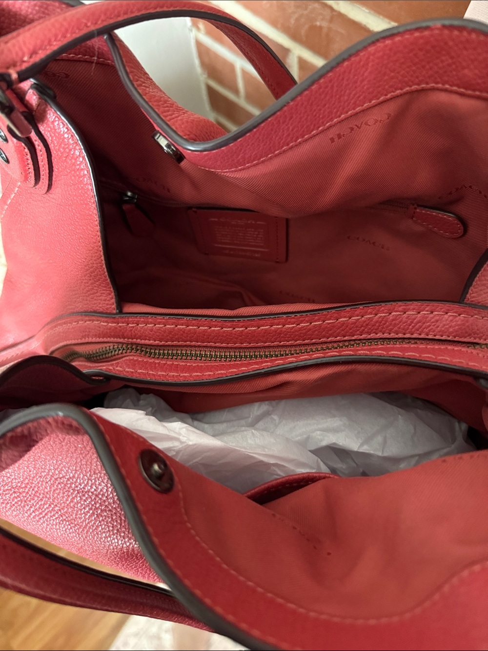 Coach Red Pebbled Leather Shoulder Tote - Picture 5 of 8
